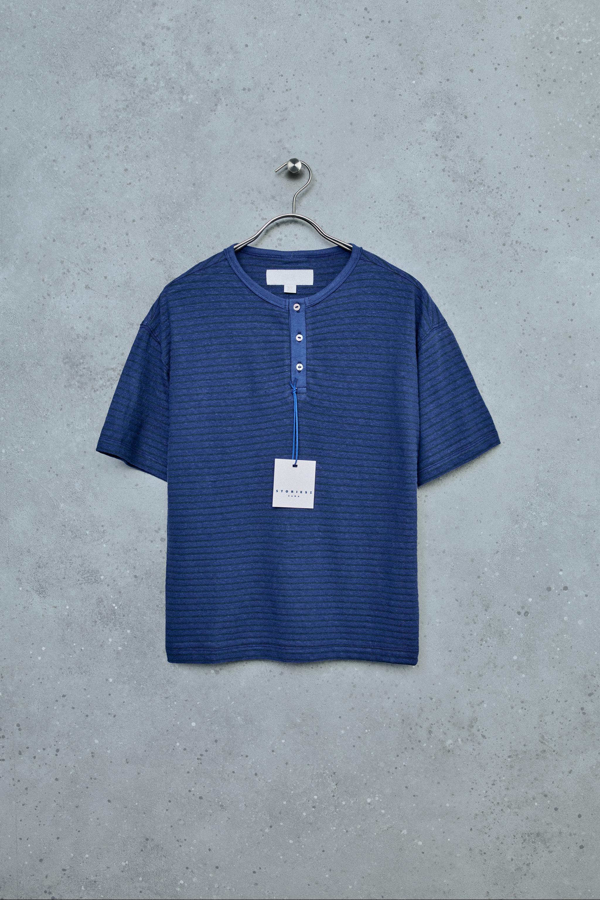 STORIESZ - STRIPED COTTON AND LINEN T-SHIRT